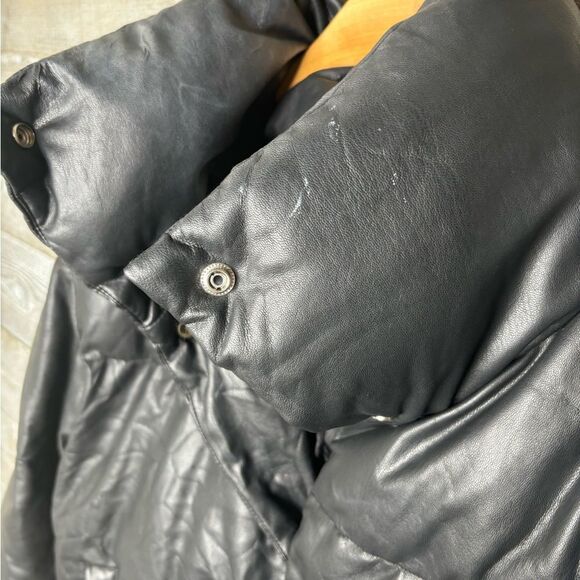 Bagatelle NYC small black oversized faux leather bomber puffer button jacket - Picture 6 of 8